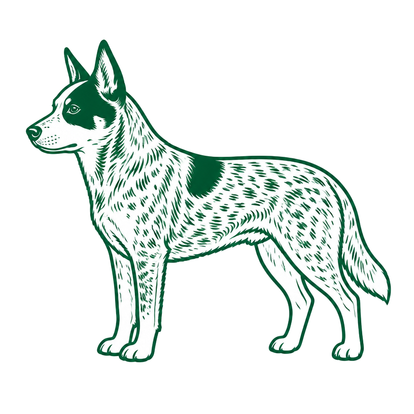 Line illustration of a blue heeler